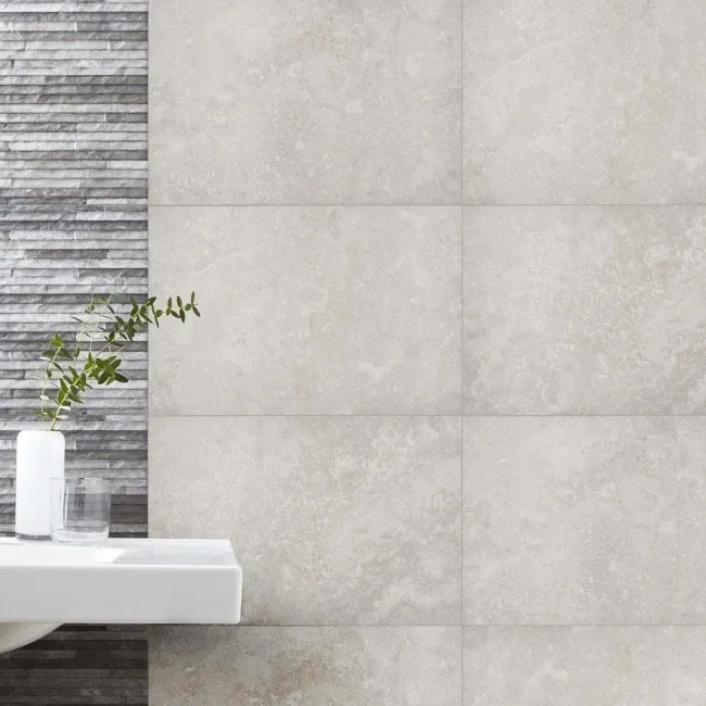 Rapolano Grey Travertine Effect Matt Ceramic Wall Tile 55x33cm