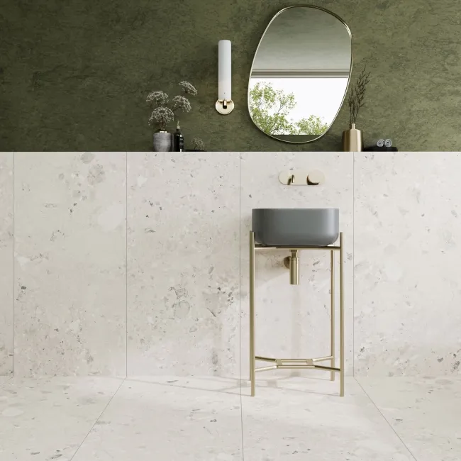 Ura White Terrazzo Effect Large Matt Porcelain Tile 120x60cm