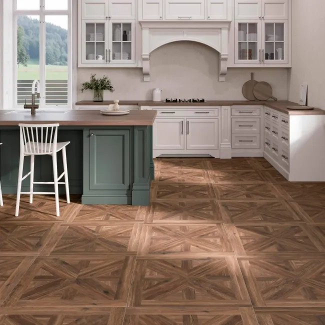 Volte Walnut Woven Wood Effect Large Matt Porcelain Floor Tile 75x75cm