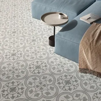 Cuban Silver Ornate Patterned Matt Porcelain Tile 22.3x22.3cm