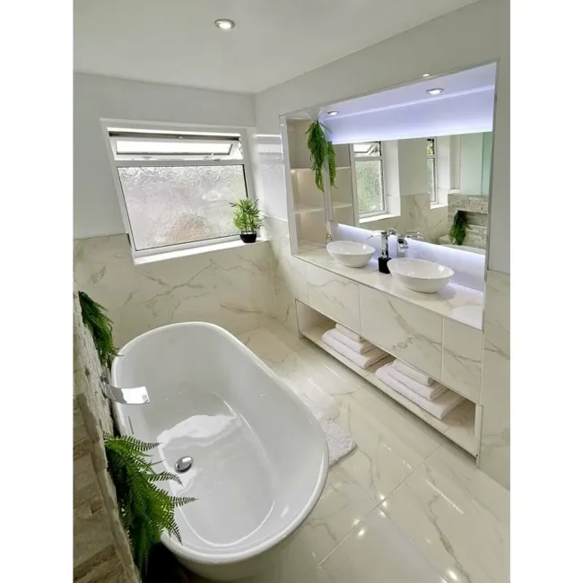 Carrara White Gold Gloss Marble Effect Vitrified Ceramic 605x605 Floor ...