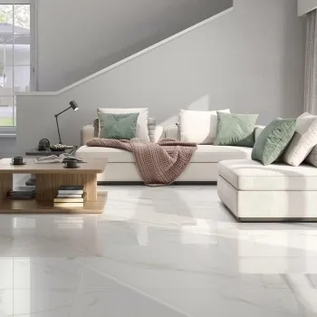 Carrara Gold Gloss Marble Effect Vitrified Ceramic Tile 60.5x60.5cm