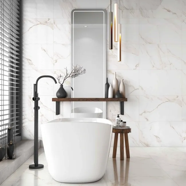 Carrara Gold Marble Effect Gloss Ceramic Tile 55x33cm