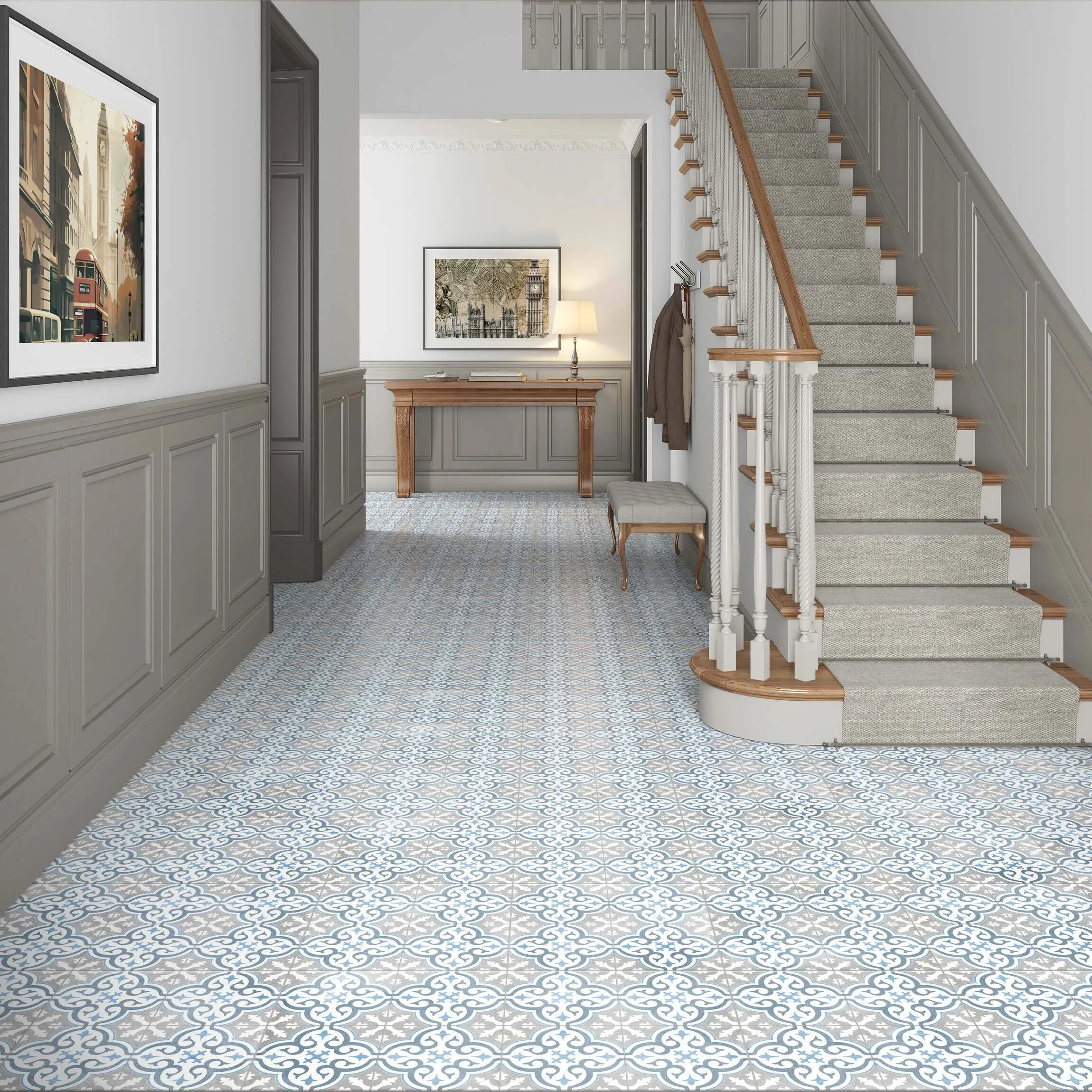Canterbury Blue Patterned Matt Ceramic Tile 45x45cm