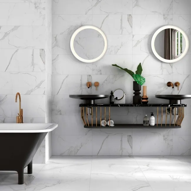 Carrara White Matt Marble Porcelain Tile 60x30cm
