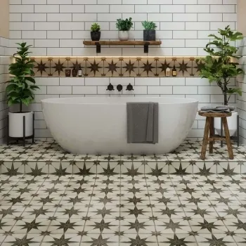 Metropolis Star Patterned Black Ceramic Tile 45x45cm