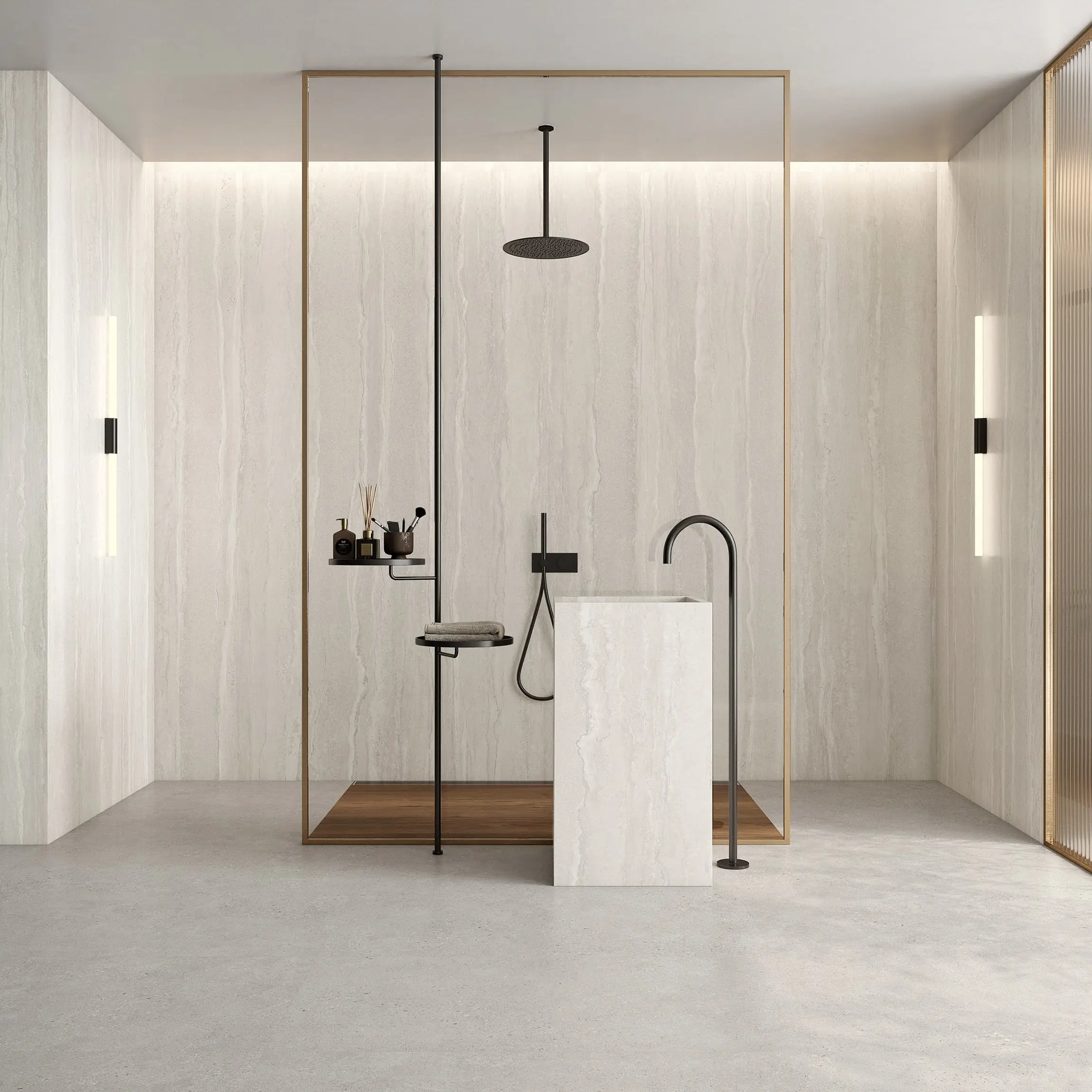 Navona White Travertine Effect Large Matt Porcelain Slab 280x120cm
