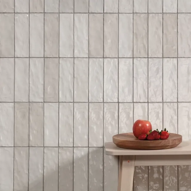 Riad White Brick Effect Gloss Ceramic Wall Tile 20x6.5cm