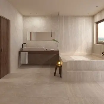 Linen Beige Travertine Effect Large Matt Porcelain Slab 275x100cm