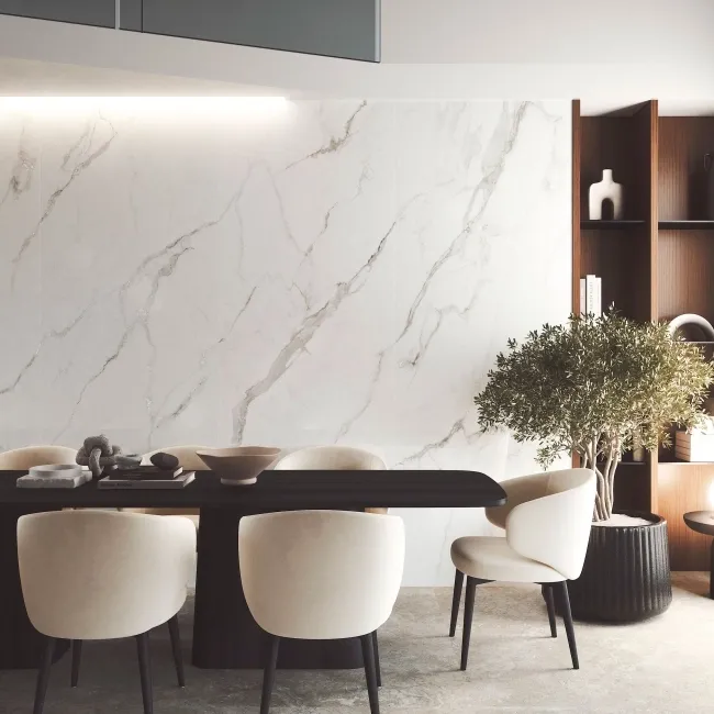 Lumier White Marble Effect Glitter Large Polished Porcelain Slab 275x100cm