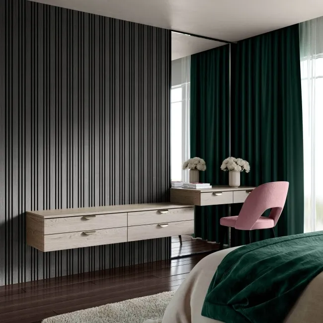 Trepanel Design® Noir Black Multi-Width Acoustic Wood Wall Panels