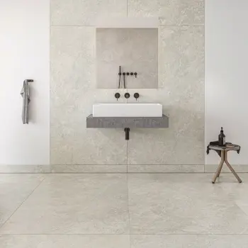 Linen Beige Travertine Effect Structured Matt Porcelain Slabs 180x100cm