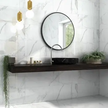 Carrara White Gloss Marble Effect Vitrified Ceramic Tile 60x30cm