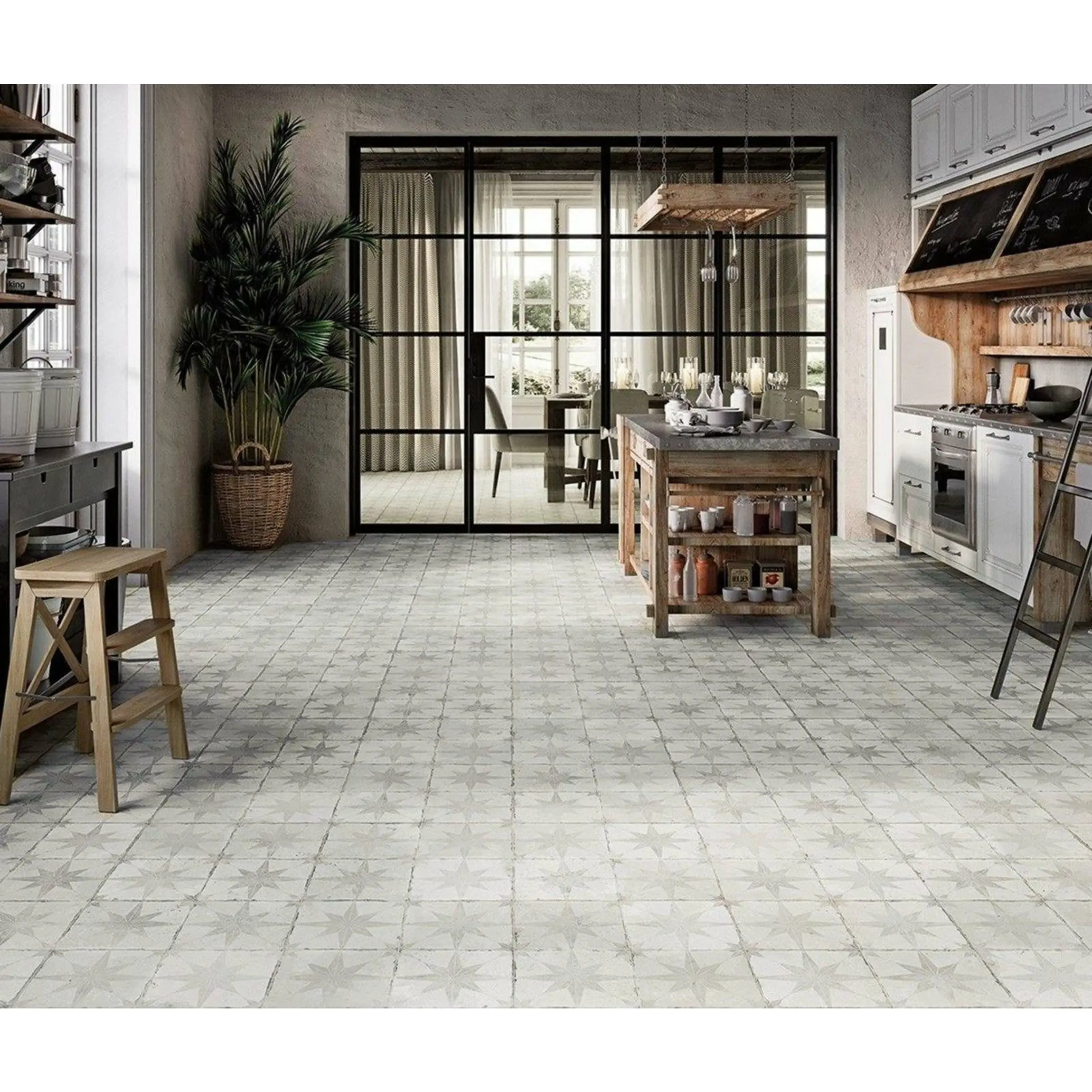 Metropolis Star Patterned Silver Ceramic Tile 45x45cm