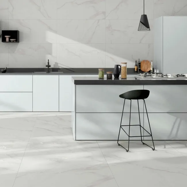 Lumiere White Marble Effect Large Matt Porcelain Tile 99.5x99.5cm