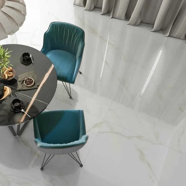 Carrara Gold Gloss Marble Effect Vitrified Ceramic Tile 60.5x60.5cm