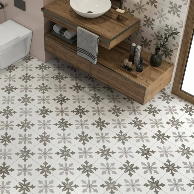 Cornwall Grey Patterned Matt Ceramic Tile 45x45cm