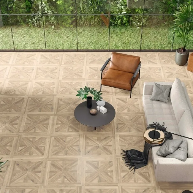 Volte Beech Woven Wood Effect Large Matt Porcelain Tile 75x75cm