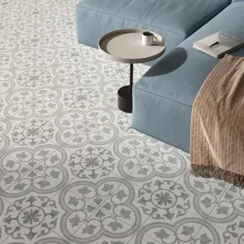 Cuban Silver Ornate Patterned Matt Porcelain Tile 22.3x22.3cm